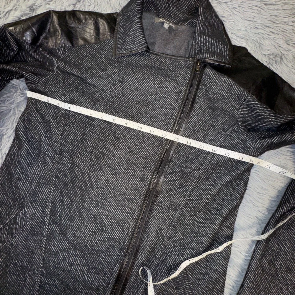 Michael Stars Women's Medium Black‎ White Herringbone Moto Jacket Leather Trim